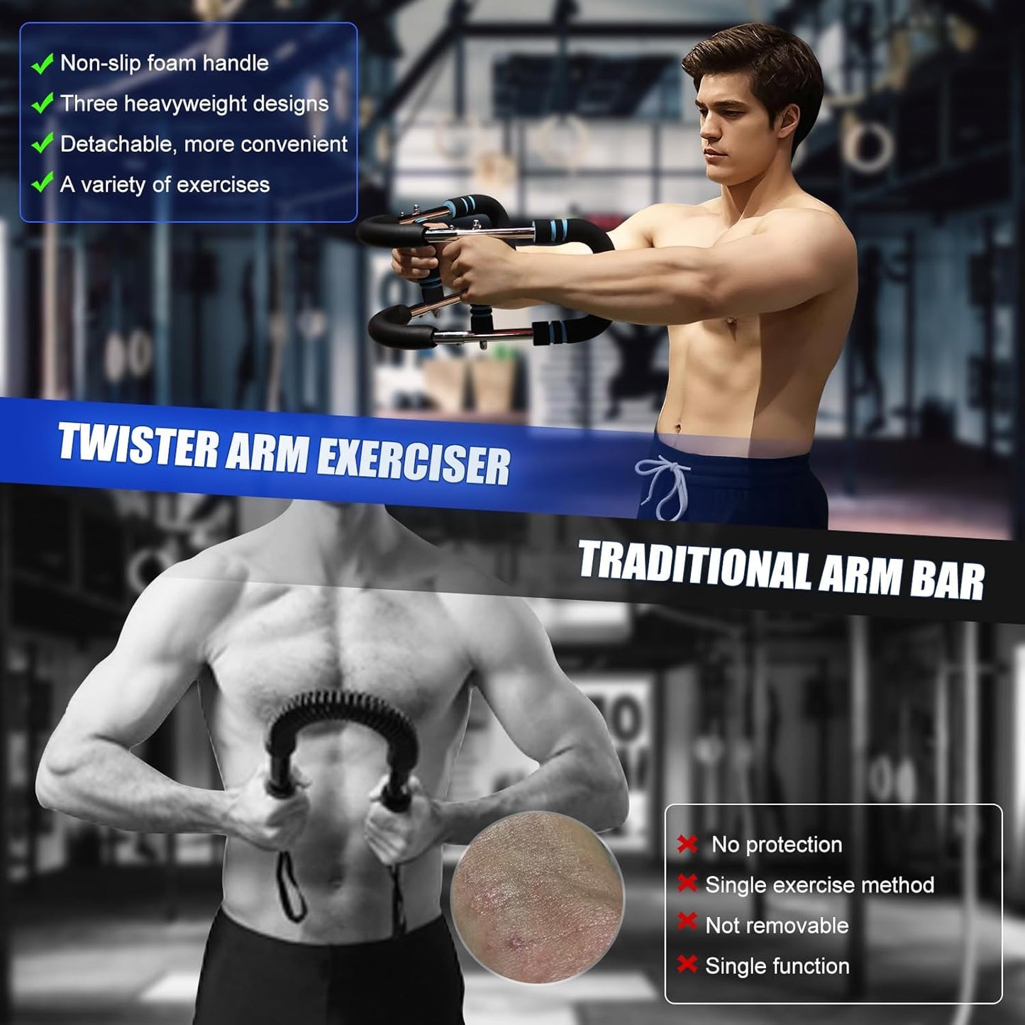 Twister Arm Trainer, 60-110Lb Adjustable Resistance Workout Equipment Twister Arm Chest Exerciser Power Twister Bar, Portable Chest Press Machine Detachable Design Fitness for Home & Gym