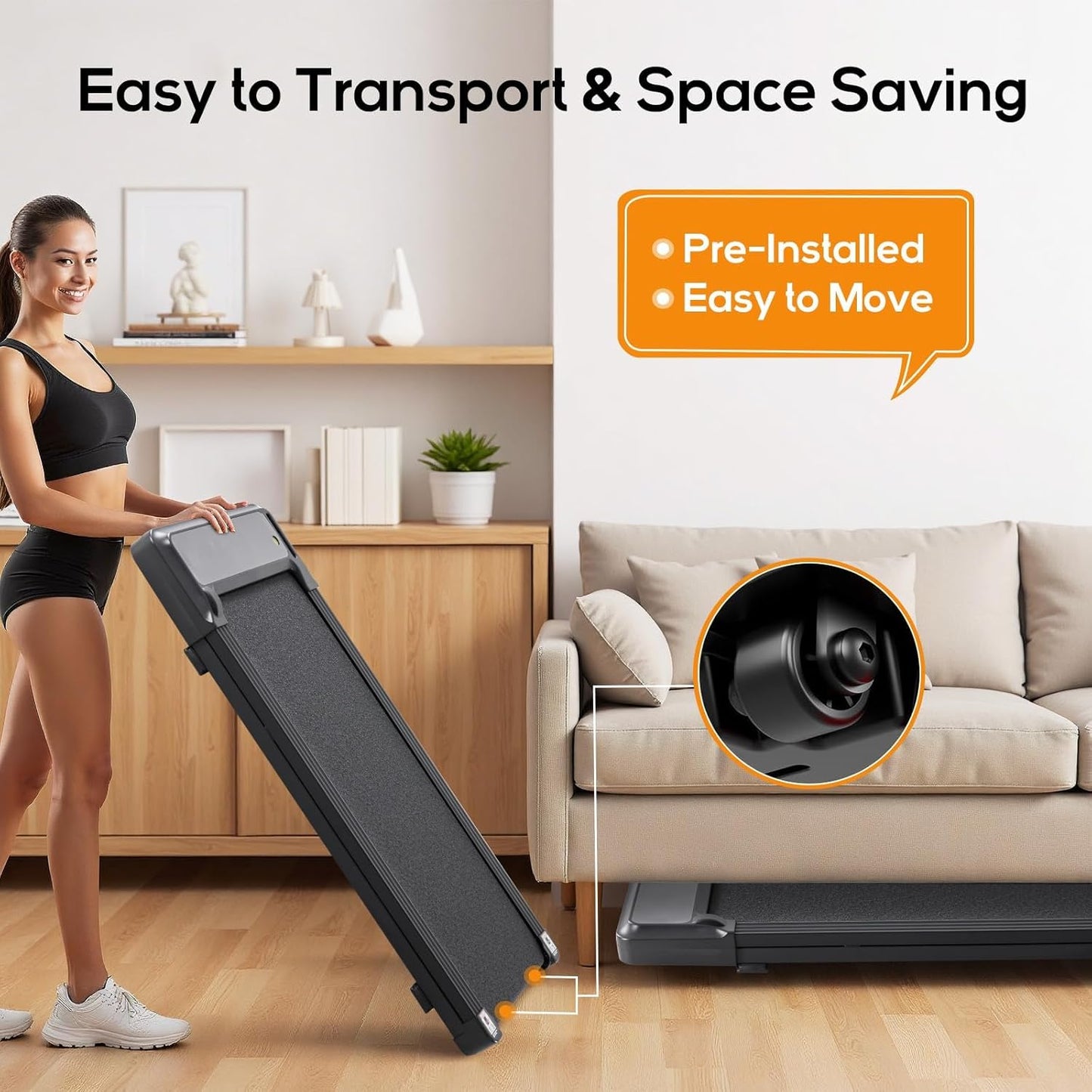 Walking Pad under Desk Treadmill, Portable Compact Electric Walking Treadmill, Quiet Fitness Machine with Remote Control & LED Display for Home Office
