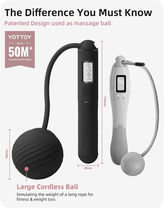 Skipping Ropes for Adults -Cordless Counter Jump Rope with Large Cordless Ball-Weighted Jump Rope for Women with LCD Display