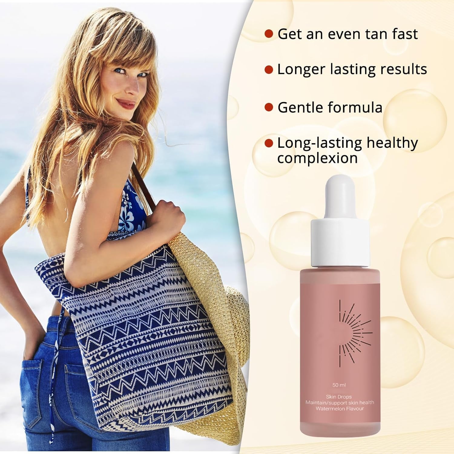 Sunless Tanning Drops to Drink, Drinkable Sunless Tanning Drops,Moisturizing Tanner for Face and Body,For All Skin Types，Enhancing Your Natural Skin Tonecan Obtain the Luster of Sunshine Kisses（1Pc）
