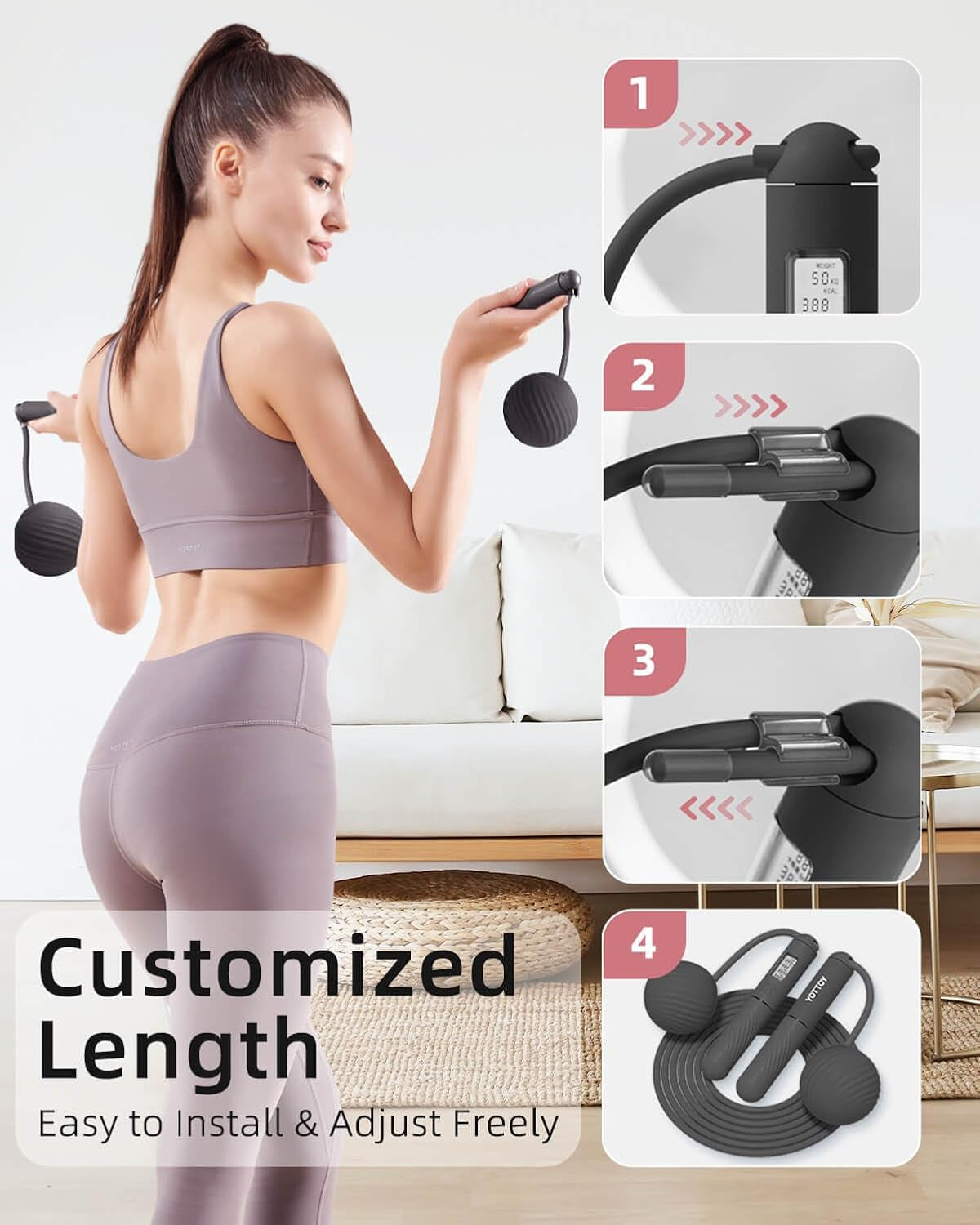 Skipping Ropes for Adults -Cordless Counter Jump Rope with Large Cordless Ball-Weighted Jump Rope for Women with LCD Display