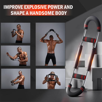 Latest-Gen Twister Arm Trainer, Adjustable Power Spring Workout Bar, Forearm Triceps Chest Exerciser Strengthener, Detachable Portable Home Fitness Equipment for Enhancing Upper Body Muscle