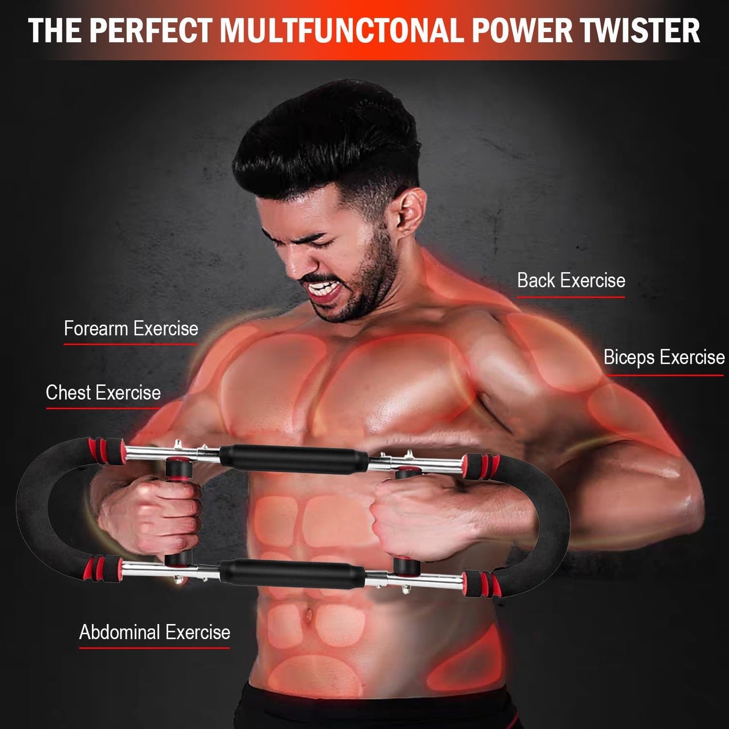Latest-Gen Twister Arm Trainer, Adjustable Power Spring Workout Bar, Forearm Triceps Chest Exerciser Strengthener, Detachable Portable Home Fitness Equipment for Enhancing Upper Body Muscle