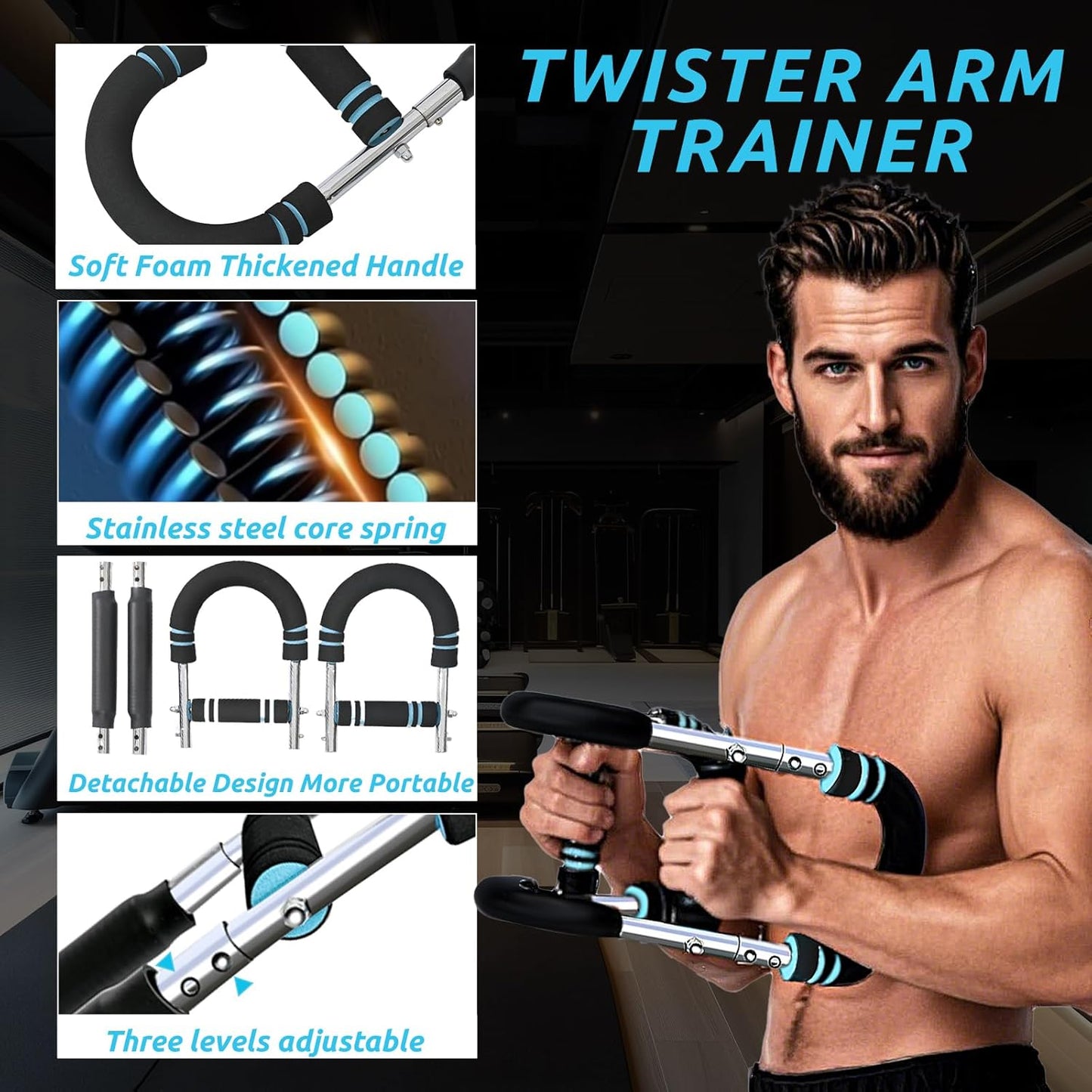 Twister Arm Trainer Arm Shoulder Chest Workout Equipment 45-90Lb Adjustable Strength Trainer Chest Trainer for Men Portable Detachable Home Fitness Equipment