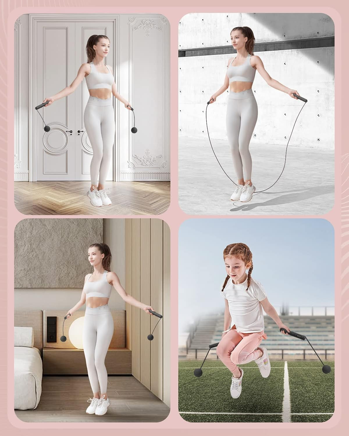 Skipping Ropes for Adults -Cordless Counter Jump Rope with Large Cordless Ball-Weighted Jump Rope for Women with LCD Display