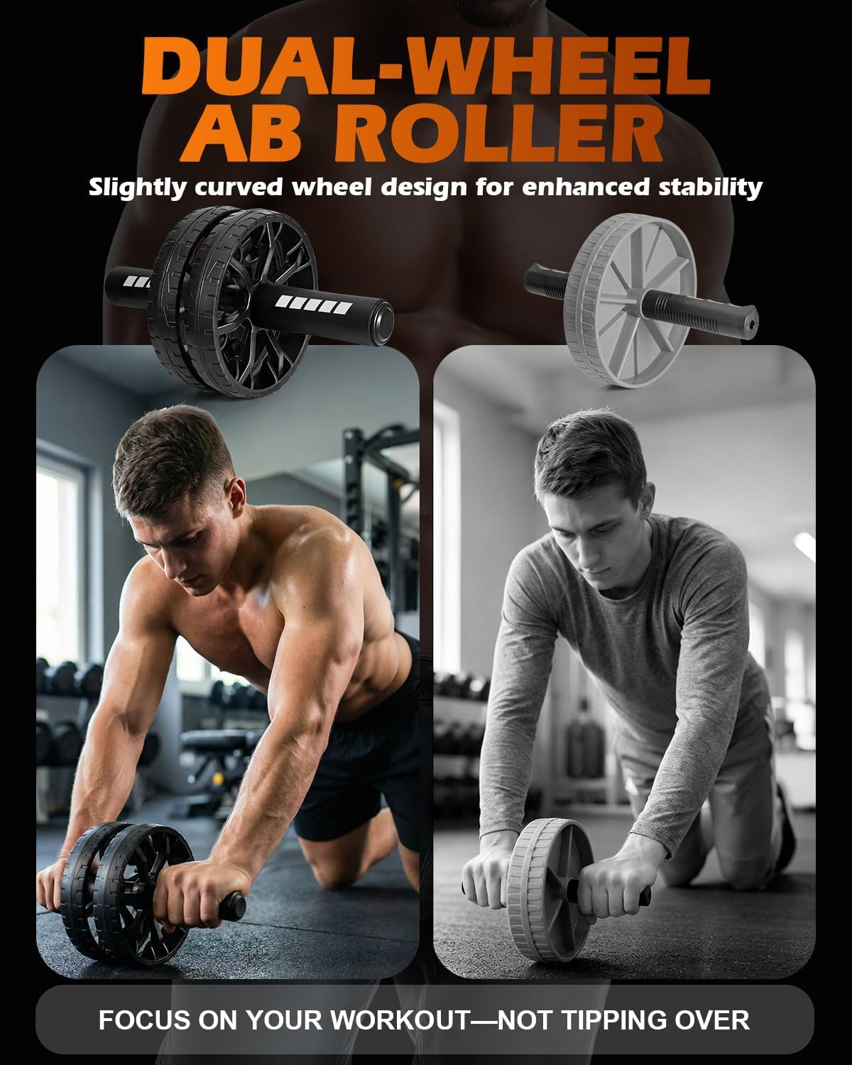 Upgraded Ab Roller Wheel, Abdominal Core Workout Equipment for Home Gym with Knee Pad, Full Body Strength Training Fitness Tool for Men and Women