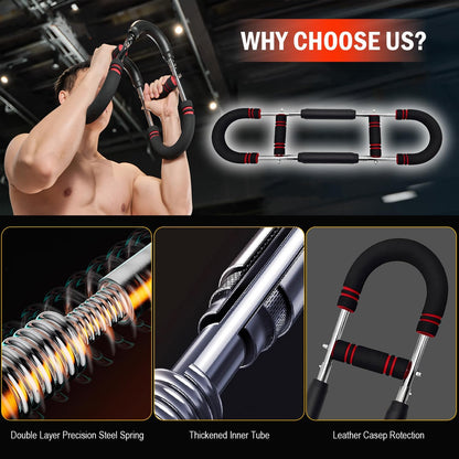 Latest-Gen Twister Arm Trainer, Adjustable Power Spring Workout Bar, Forearm Triceps Chest Exerciser Strengthener, Detachable Portable Home Fitness Equipment for Enhancing Upper Body Muscle