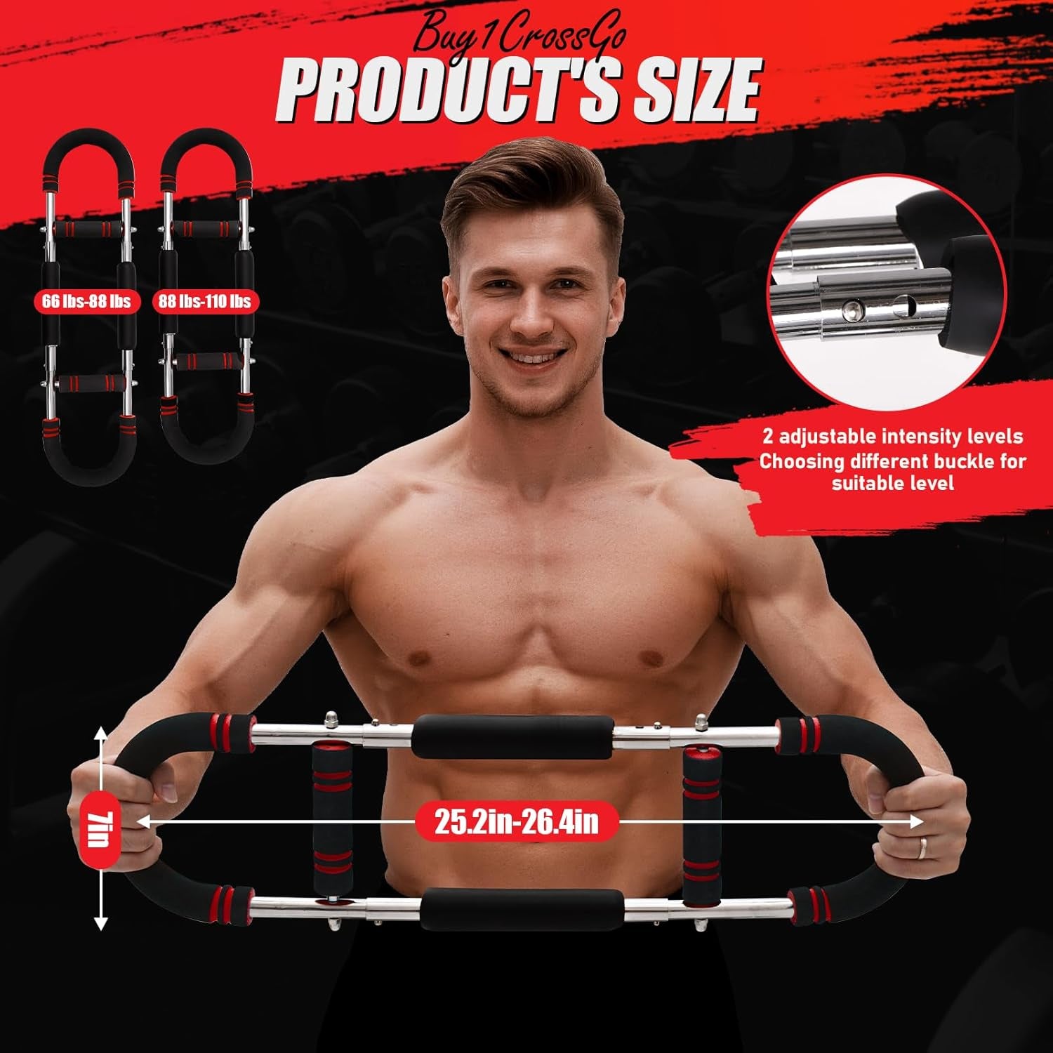 Power Twister Arm Trainer, Adjustable Chest Exerciser Arm Exercise Equipment with Leather Cover, Portable Home Fitness Equipment Chest Workout Arm Strenth Trainer for Men, Women(Red)