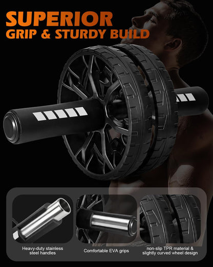 Upgraded Ab Roller Wheel, Abdominal Core Workout Equipment for Home Gym with Knee Pad, Full Body Strength Training Fitness Tool for Men and Women