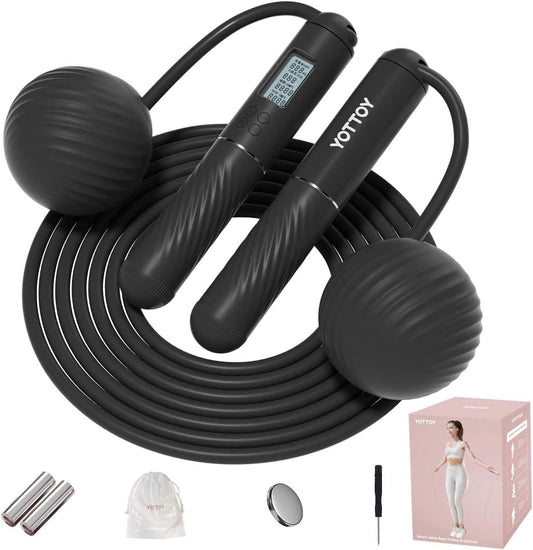 Skipping Ropes for Adults -Cordless Counter Jump Rope with Large Cordless Ball-Weighted Jump Rope for Women with LCD Display